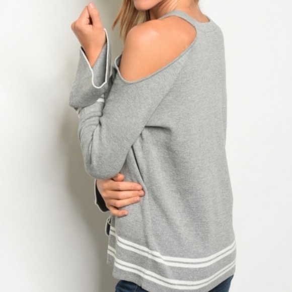 Honey Punch Fluted Sleeve Cold Shoulder Sweater - Picture 2 of 2